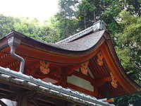 末社八幡神社本殿の一間社流造、檜皮葺