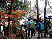 西芳寺に向かう階段を降りる